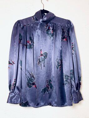 Vintage Tess Unique Equestrian Horse & Rider Blouse Top